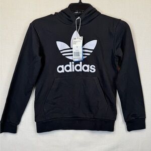 adidas Originals Trefoil Hoodie Unisex Size S Black Pullover Kangaroo Pocket